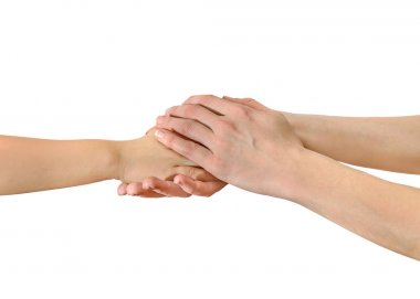 Bebek el beyaz izole anne elinde