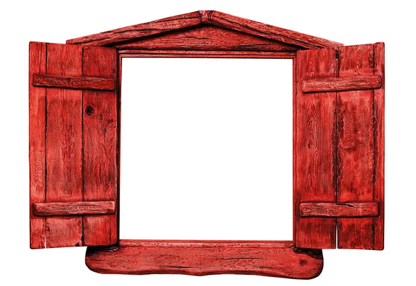 Janela de madeira vermelha isolada no branco — Fotografia de Stock