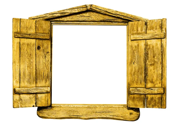 Yellow wooden window isolated on white — Stock Photo, Image