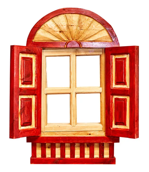 Red wooden window isolated on white — Stock Photo, Image