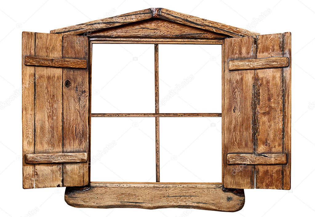 wooden window, isolated on white