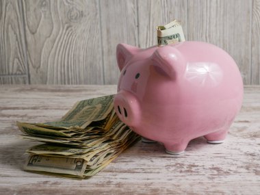 Para domuz kumbarasının yanında ve içinde