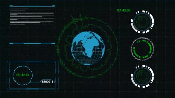HUD Futuristic High Tech Planet Earth Digital Display Scanner, 4K — Vídeos de Stock