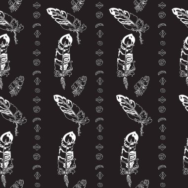 Tüyler ve siyah arka plan üzerine boncuk ile Seamless Modeli.