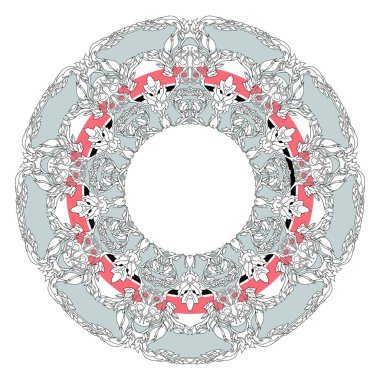 Mandala konturlu dal, çiçek, yaprak ve çiçek et şeklinde