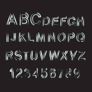 Vektör minimalist alfabe. Beyaz ince harf ve rakam.