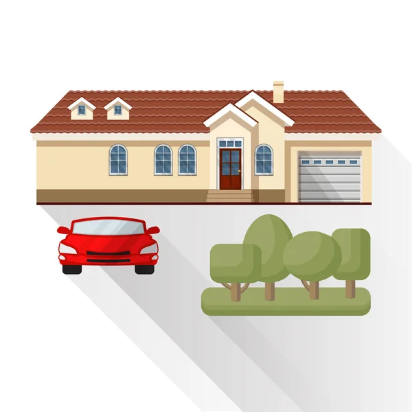 Ilustracja wektorowa dom życia, samochód i drzew. — Wektor stockowy