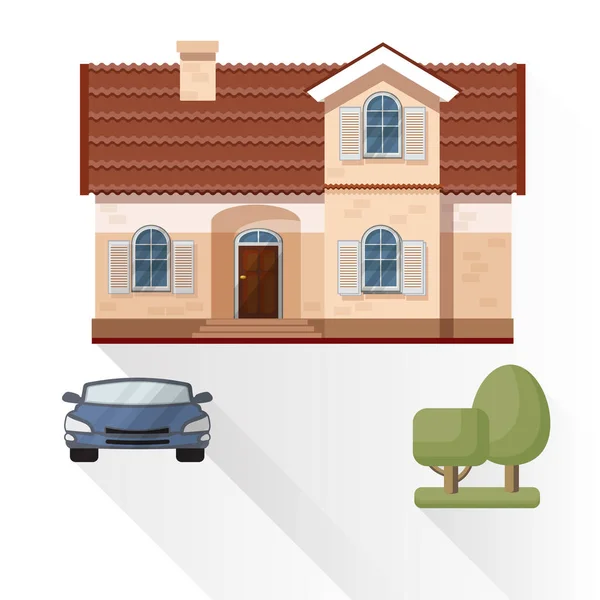 Vector illustration of living house, car and trees. — Stock Vector