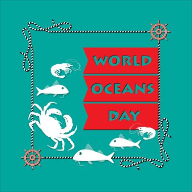 Dünya okyanus günü kartı. Vektör çizim. 