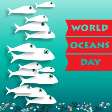 Dünya okyanus günü kartı. Vektör çizim. 