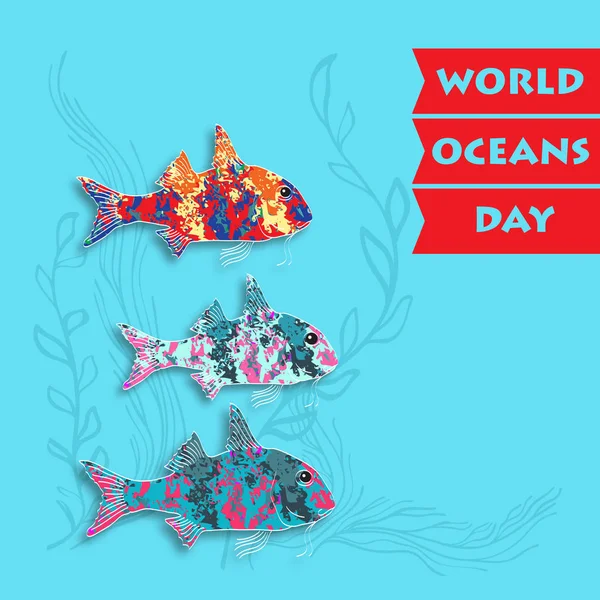 Biglietto della Giornata Mondiale dell'Oceano. Illustrazione vettoriale . — Vettoriale Stock