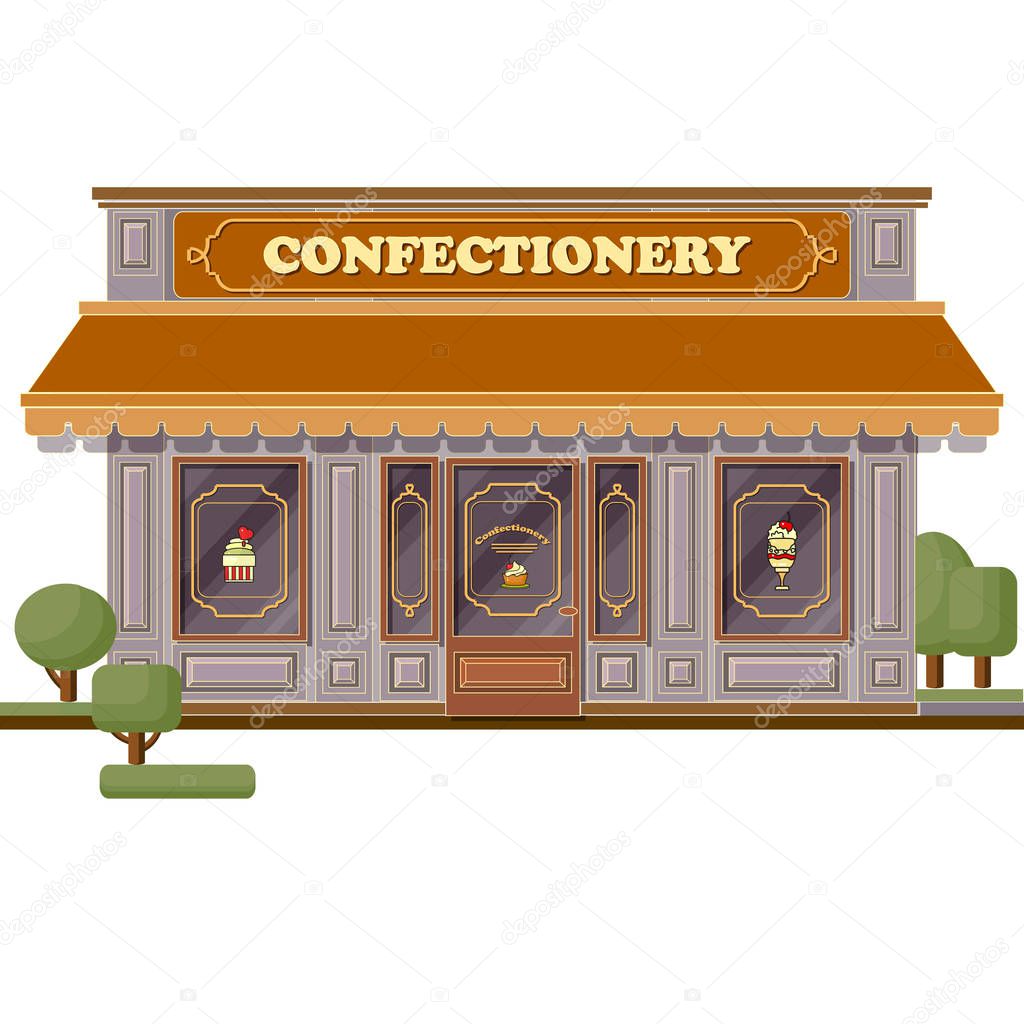 Confectionery shop facade. Stylish sweets boutique. Store design