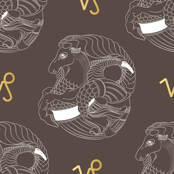 Signe du zodiaque Capricorne. Horoscope vintage motif sans couture . — Image vectorielle