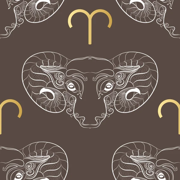 Signe du zodiaque Bélier. Horoscope vintage motif sans couture . — Image vectorielle