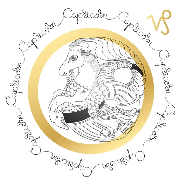 Znak zodiaku Koziorożec. Horoskop karta w zentangle stylu. — Wektor stockowy