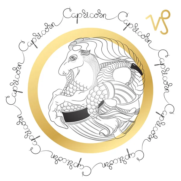 Signe du zodiaque Capricorne. Carte horoscope en style zentangle . — Image vectorielle