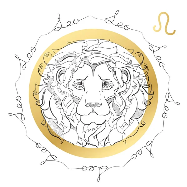 Signo del zodíaco Leo. Tarjeta de horóscopo en estilo zentangle con palabras . — Archivo Imágenes Vectoriales