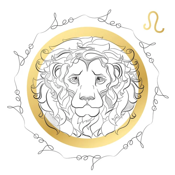 Stjärntecken Leo. Horoskop-kort i zentangle stil med ord. — Stock vektor