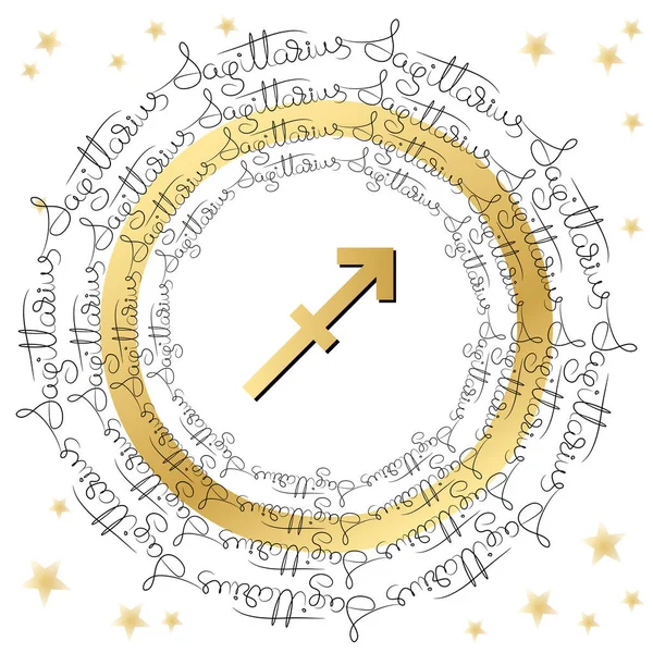 Znak zodiaku Strzelec. Horoskop karta słowami i gwiazdy. — Wektor stockowy