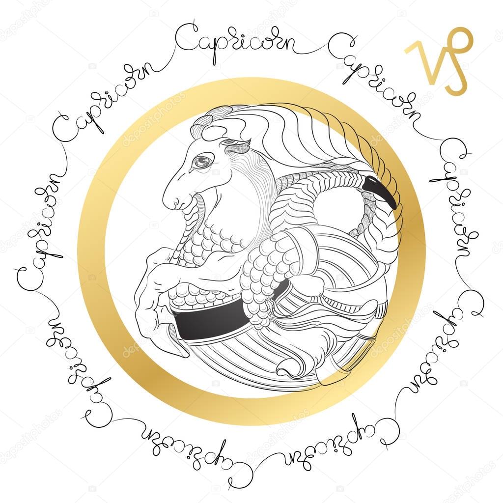 Zodiac sign Capricorn. Horoscope  card in zentangle style. 