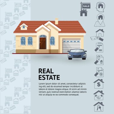 Evin cephe, araba ve gayrimenkul simgeler vektör çizim.