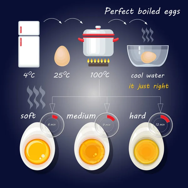 How to make perfect boiled eggs. — Stock Vector