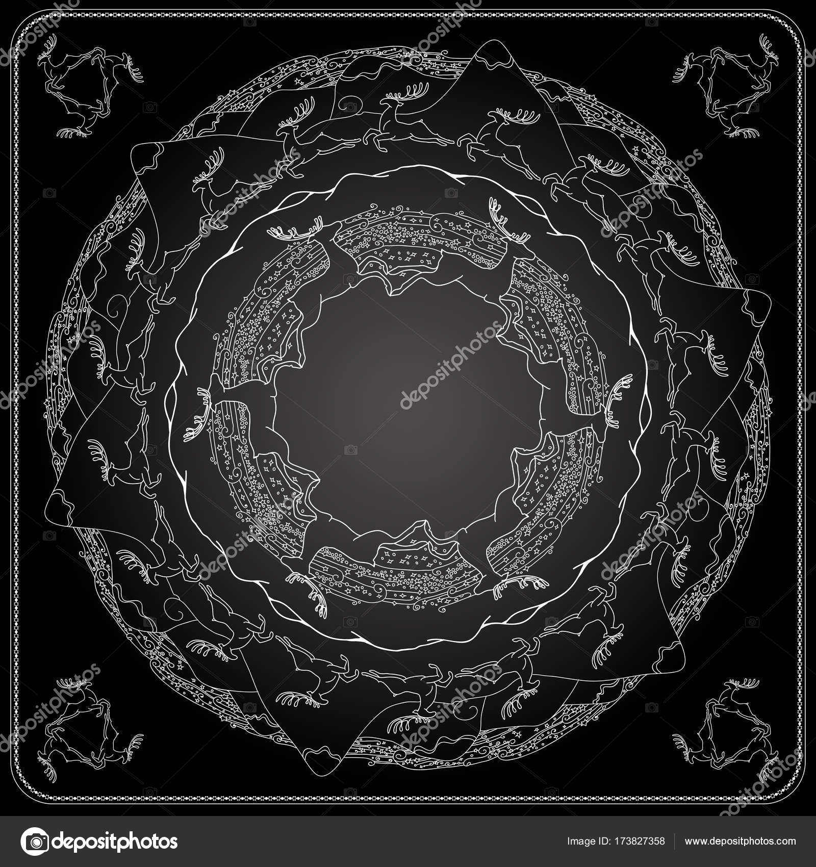 Disegno In Bianco E Nero Inverno Bandana Modello Quadrato