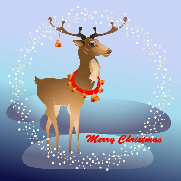 Vánoční přání s sobů a zvony. — Stockový vektor