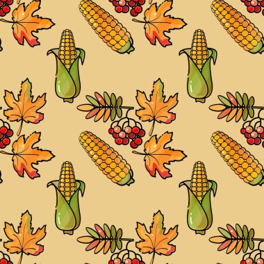 Mısır, rowan ve yaprakları ile Seamless modeli. Vektör arka plan.