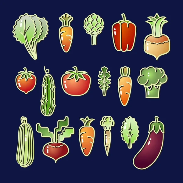 Luminoso vegetale stile cartone animato. Mangiare insieme. Ortaggi vettoriali . — Vettoriale Stock