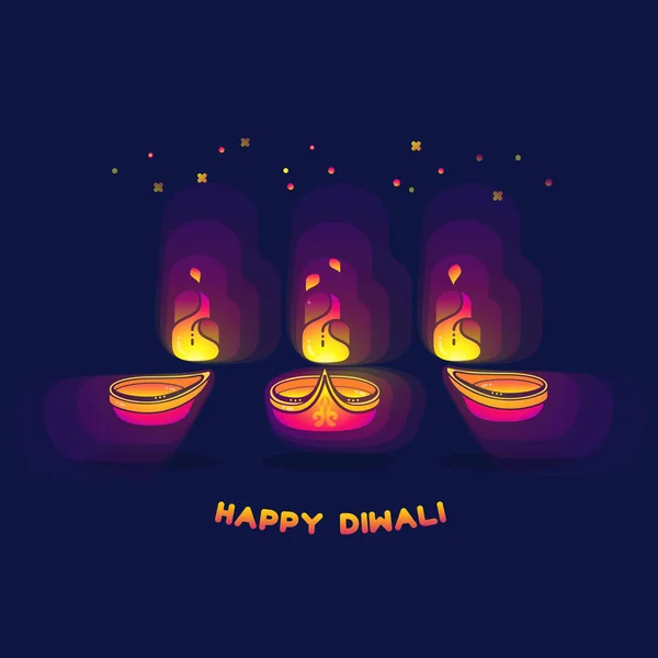 Lámpara Diwali signo colorido brillante aislado en azul oscuro . — Vector de stock