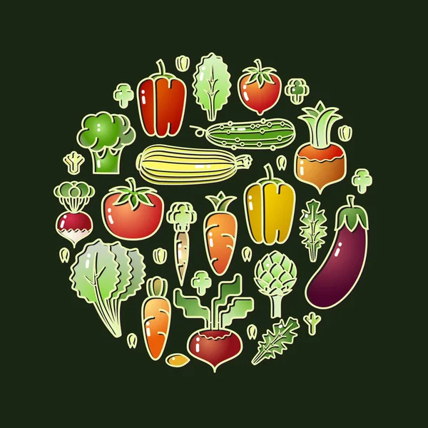 Legumes de desenhos animados. Ícones de comida orgânica. Vetor . —  Vetores de Stock