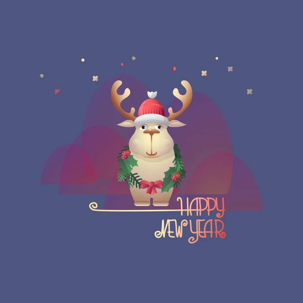 クリスマスの鹿は、手書き単語新年あけましておめでとうございます. — ストックベクタ