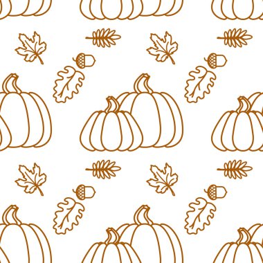 Anahat Balkabağı ve yaprak ile Seamless modeli. Vektör arka plan