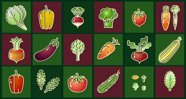 Овочі ікони. Вегетаріанська здорова органічна їжа. Приклад вектора. — стоковий вектор