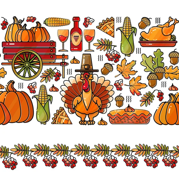 Thanksgiving Holiday Texture. Striped seamless pattern. Thanksgiving symbols. Vector.