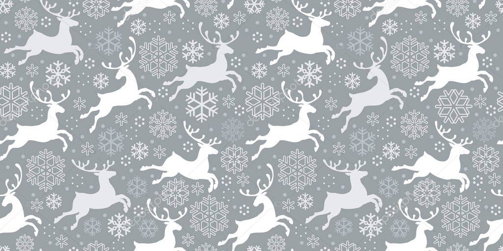 The Running Deers. Seamless pattern. Winter background with reindeer. Vector.