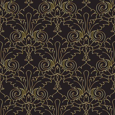 Kusursuz desenli, klasik altın barok çiçekli dekoratif elementler. Vektör.