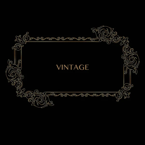 Cornice dorata decorativa vintage con vortice antico floreale lineare. Vettore . — Vettoriale Stock