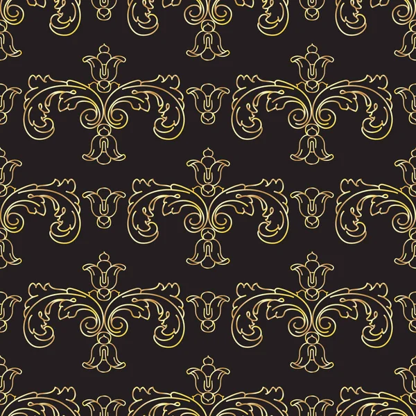 Бесшовный узор с винтажными золотыми цветочными декоративными элементами в стиле барокко. Вектор . — стоковый вектор