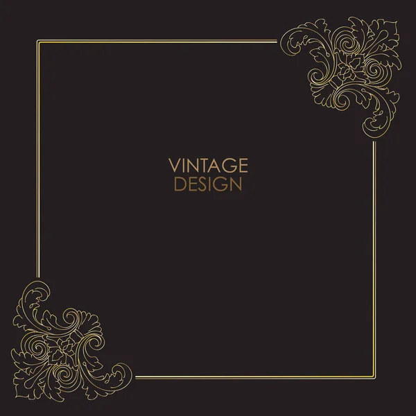 Cadre décoratif vintage doré avec tourbillon antique floral linéaire. Vecteur . — Image vectorielle