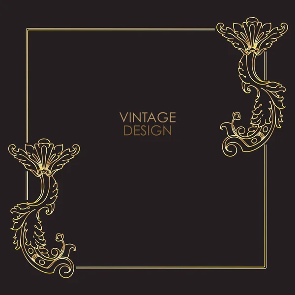 Vintage dekorativ gyllene ram med linjär blommig antik virvel. Vektor. — Stock vektor