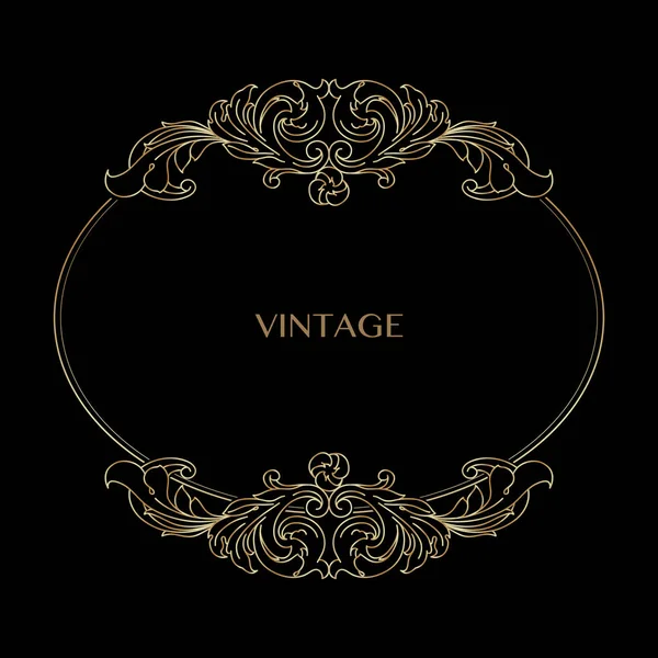 Vintage decoratief gouden frame met Linear bloemen antieke werveling. Vector. — Stockvector