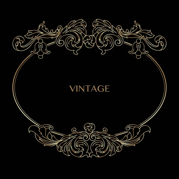 Cadre décoratif vintage doré avec tourbillon antique floral linéaire. Vecteur . — Image vectorielle