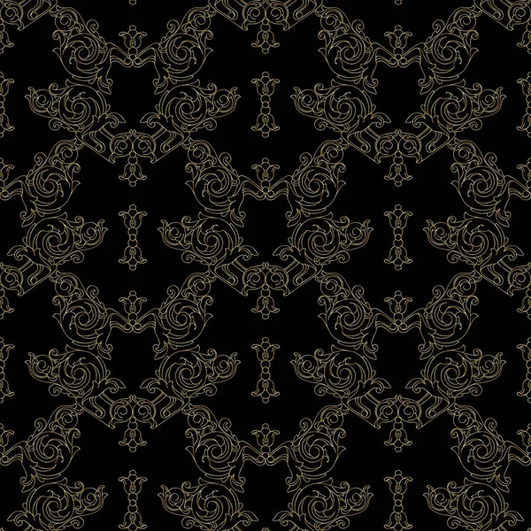 Seamless pattern with vintage golden baroque floral decorative elements. Vector. — Stock Vector