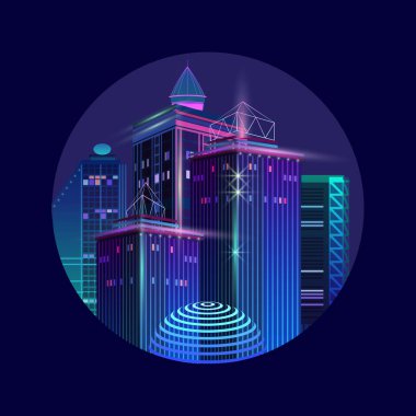Modern bir şehrin gece panoramasının bir parçası. Vektör.