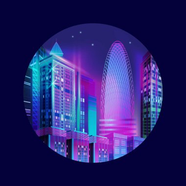 Modern bir şehrin gece panoramasının bir parçası. Vektör.