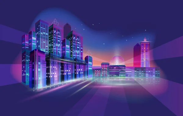 Fragment nočního panorama moderního města. Vektor. — Stockový vektor