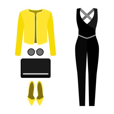 Trendy kadın giyim kadın genel, ceket ve aksesuarlar ile kümesi