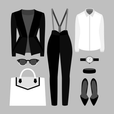 Kadın'ın giysiler külot, ceket, gömlek ve aksesuarları ile dizi